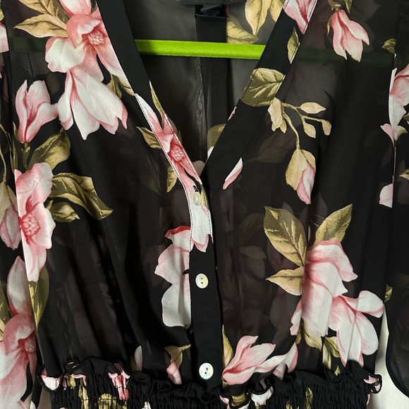 Black and Pink Long Sleeve V-Neck Sundress - Picture 7 of 15